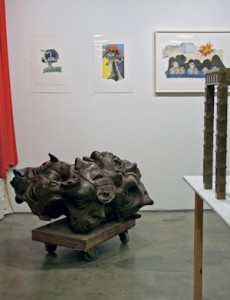 Open Studios, 2009 (bronze, by Sean Poreda; intaglio collages by Charles Stinson)